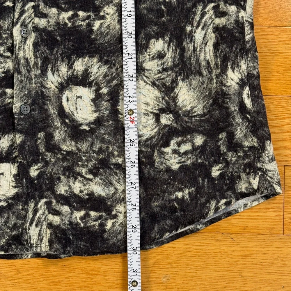 John Varvatos Mens Black White Abstract Floral Swirl 100% Linen Shirt M W621Y1